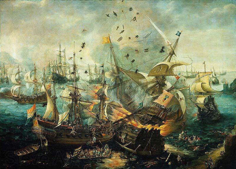 Cornelis Claesz. van Wieringen The explosion of the Spanish flagship during the Battle of Gibraltar, 25 April 1607 Norge oil painting art
